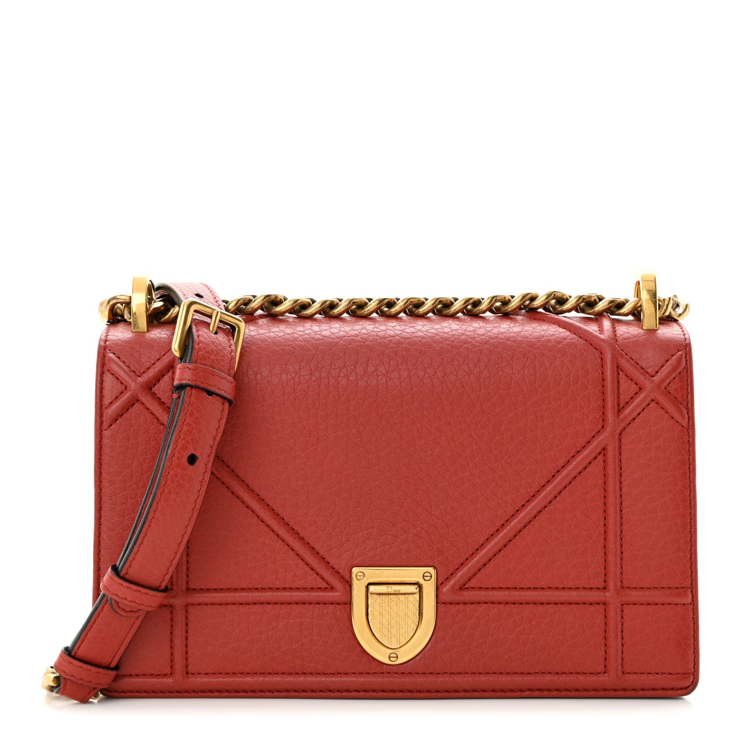 Christian Dior Grained Calfskin Small Diorama Flap Bag Red 1 of 13