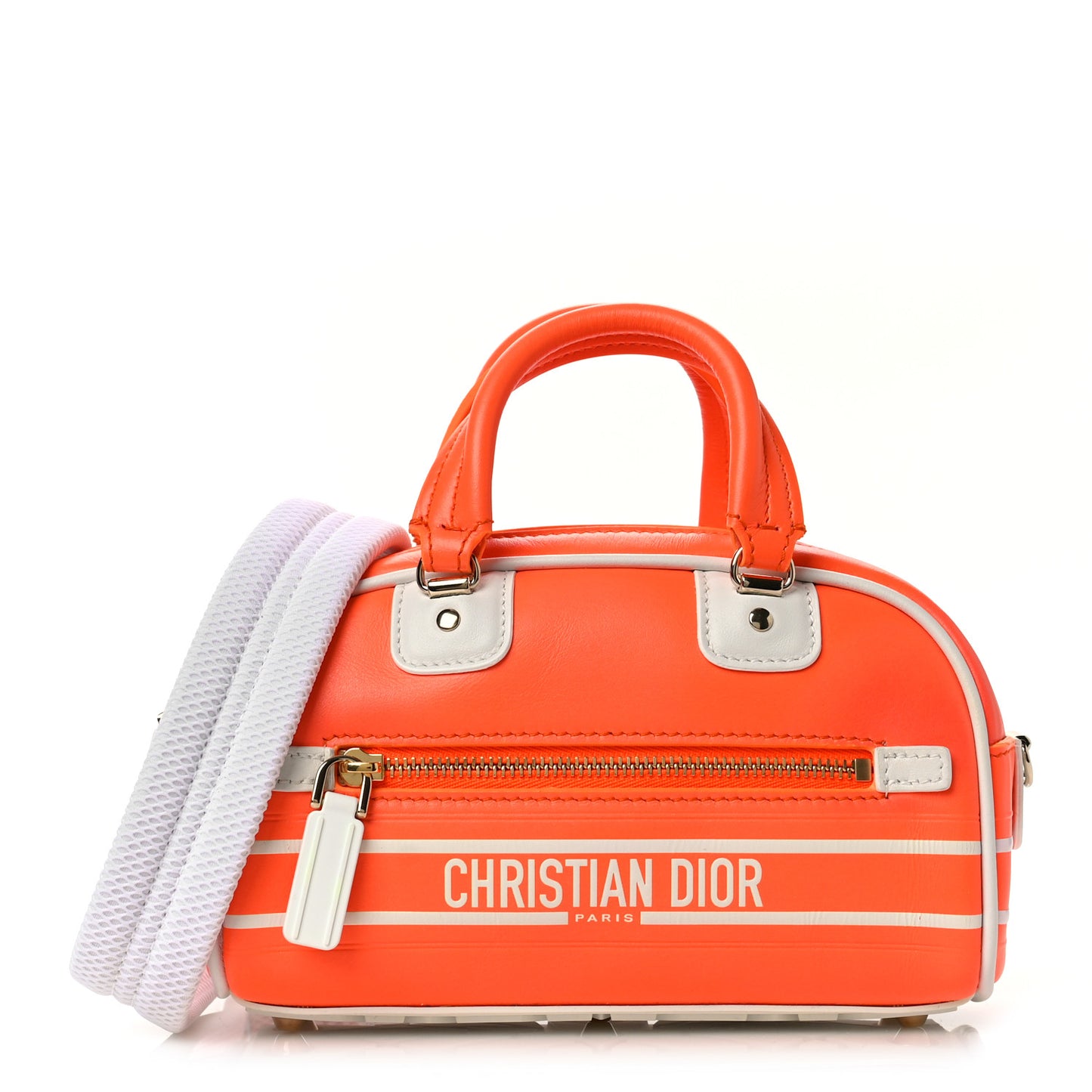 Calfskin Micro Dior Vibe Zip Bowling Bag Orange White