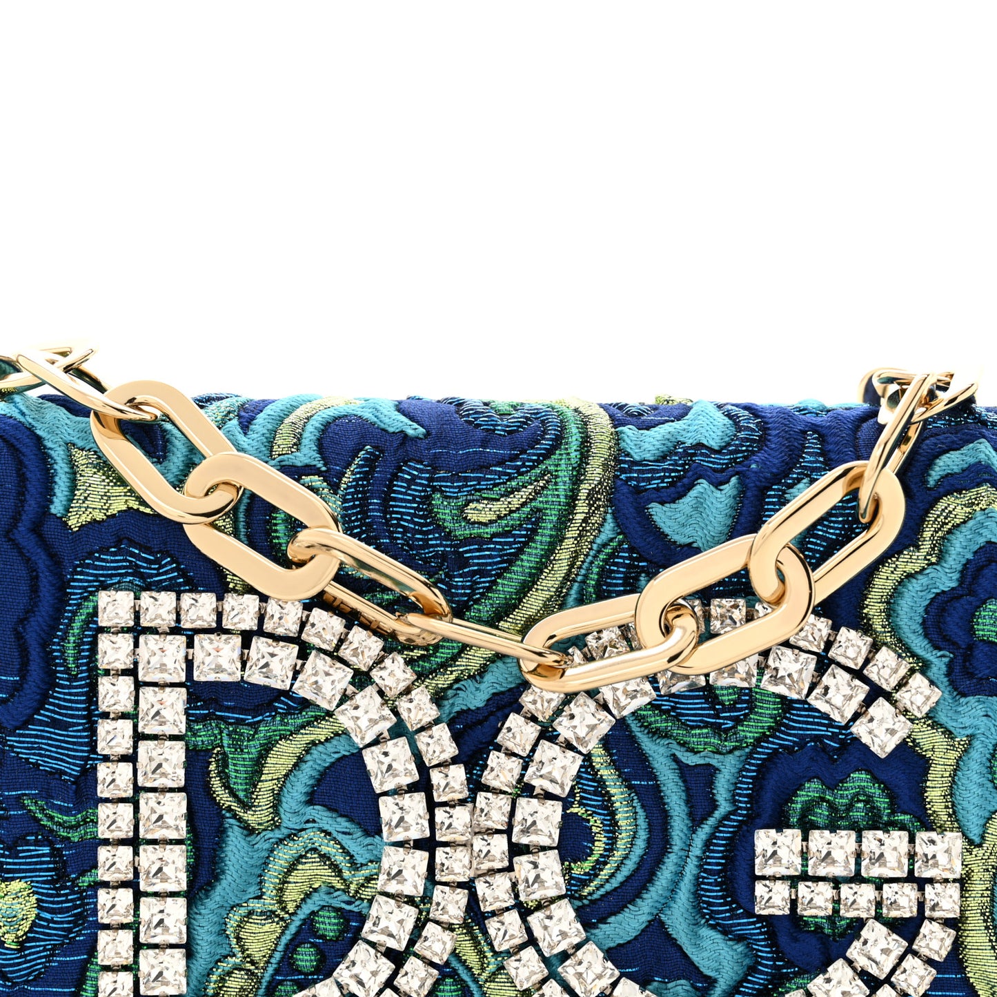 Brocade Crystal Embellished DG Girls Shoulder Bag Blue