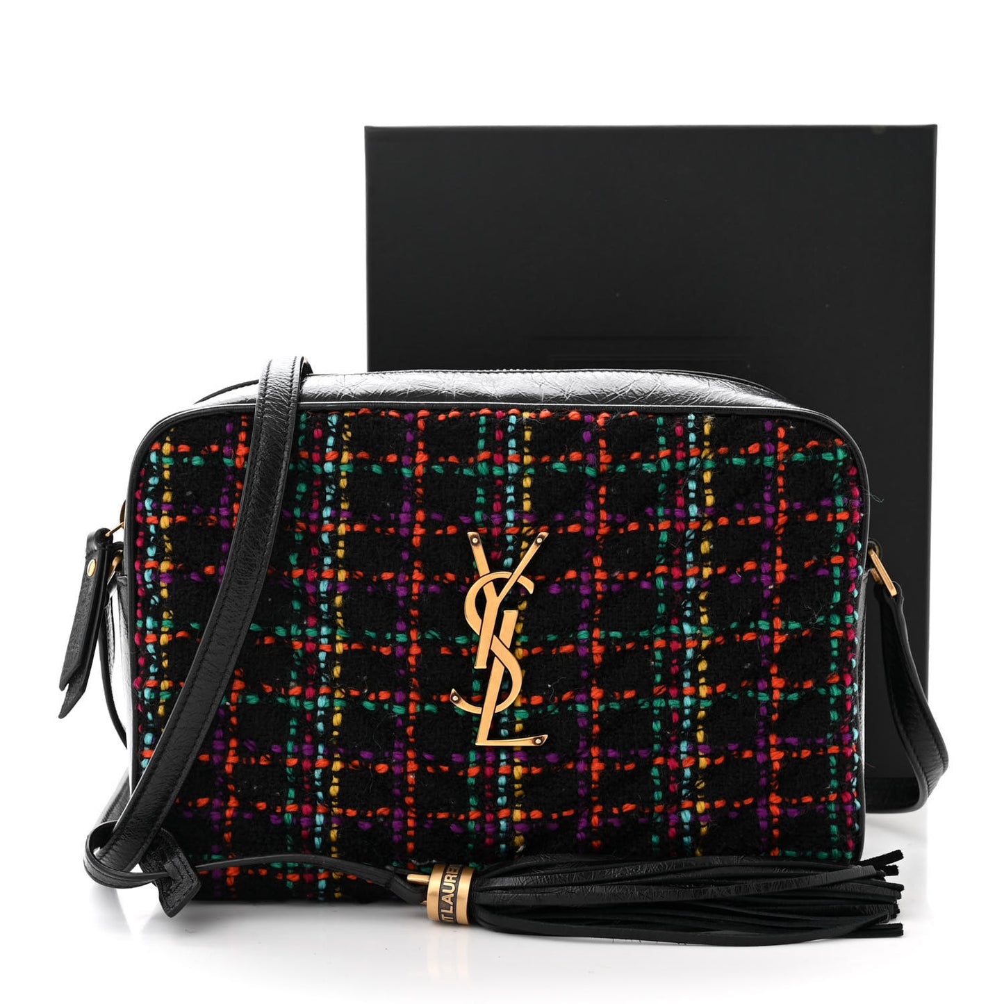 Tweed Calfskin Monogram Lou Camera Bag Black