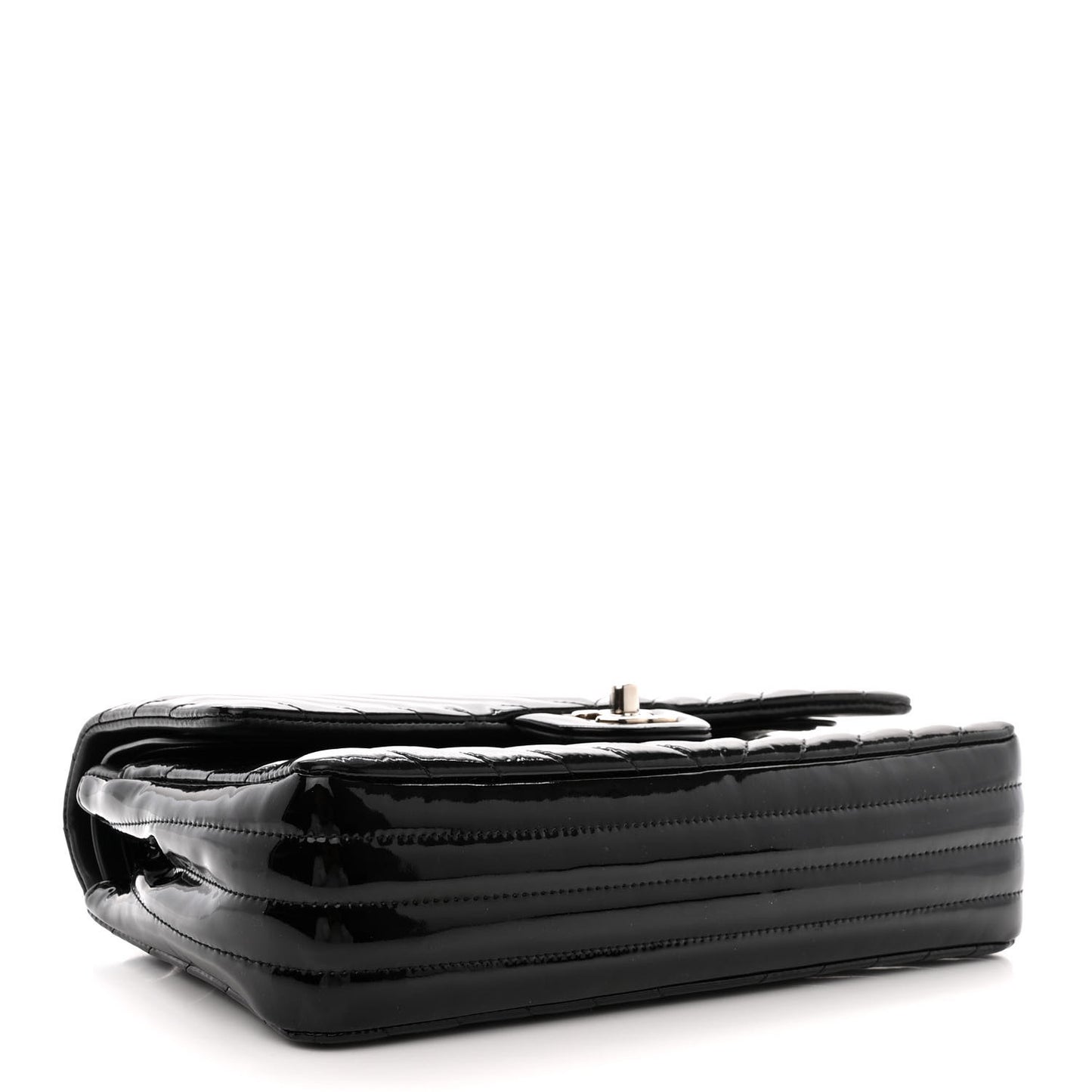 Patent Calfskin Chevron Quilted Small Double Flap Black