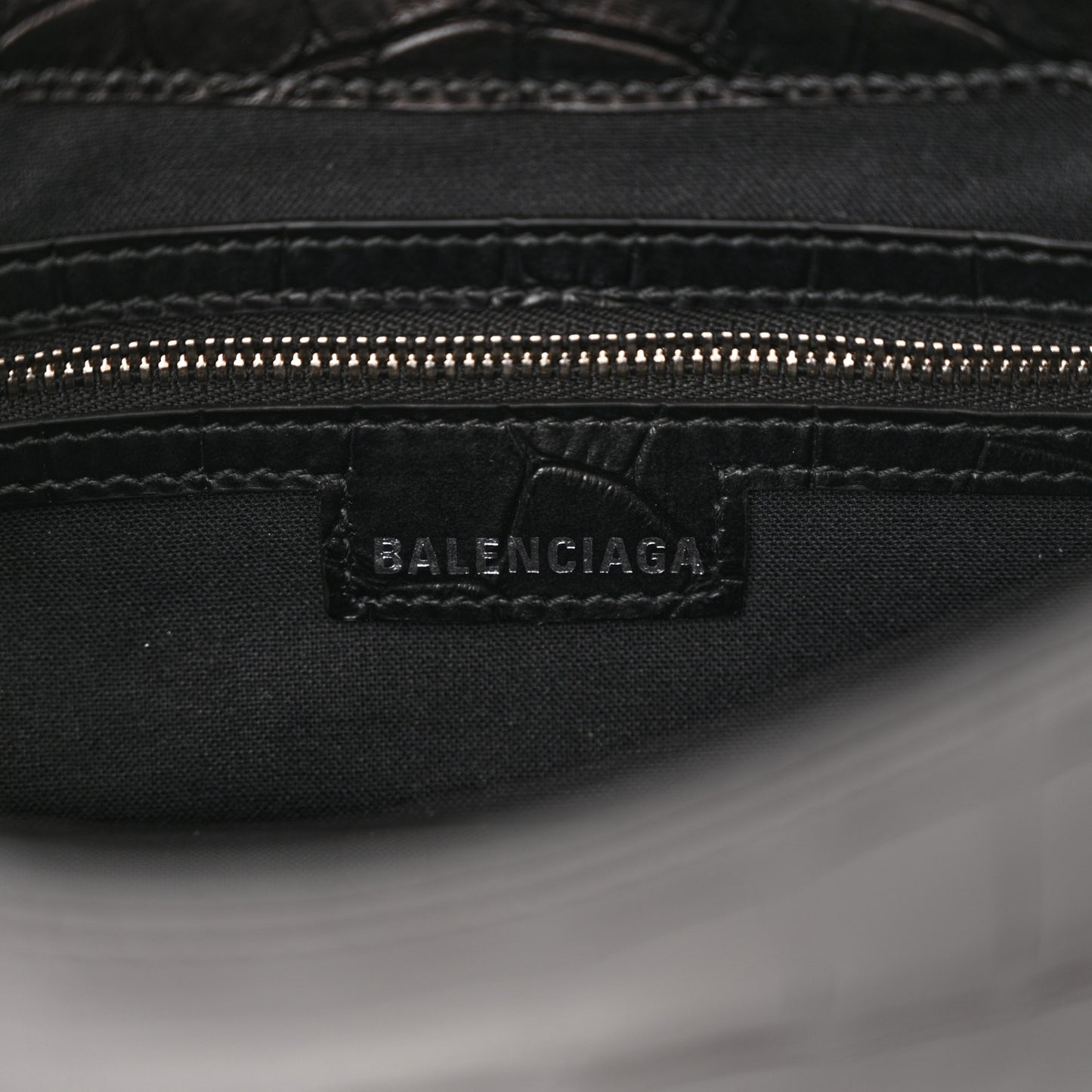 Calfskin Crocodile Embossed Small Lindsay Shoulder Bag Black