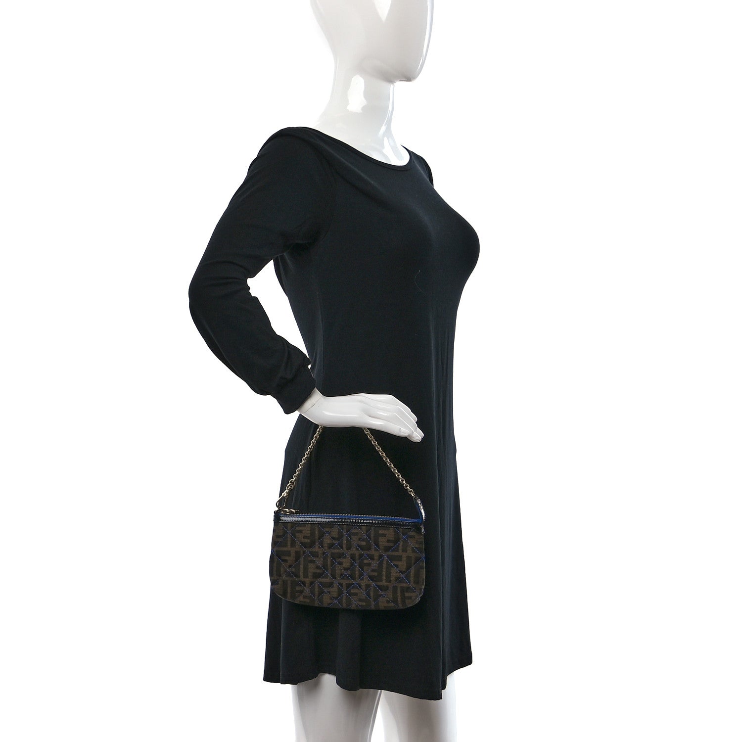 Fendi Zucca Quilted Pochette Tobacco Blue 2 of 8
