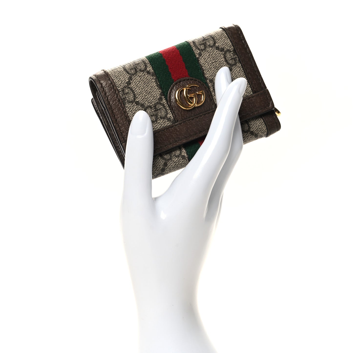 GG Supreme Monogram Web Ophidia Bi-Fold Wallet Beige New Acero
