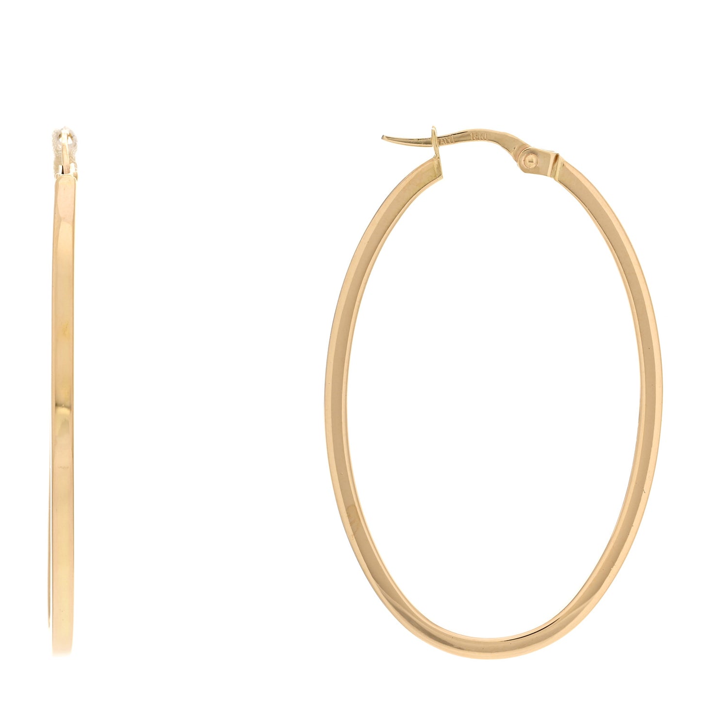 18K Yellow Gold Large Squared Edged Oval Hoop Earrings