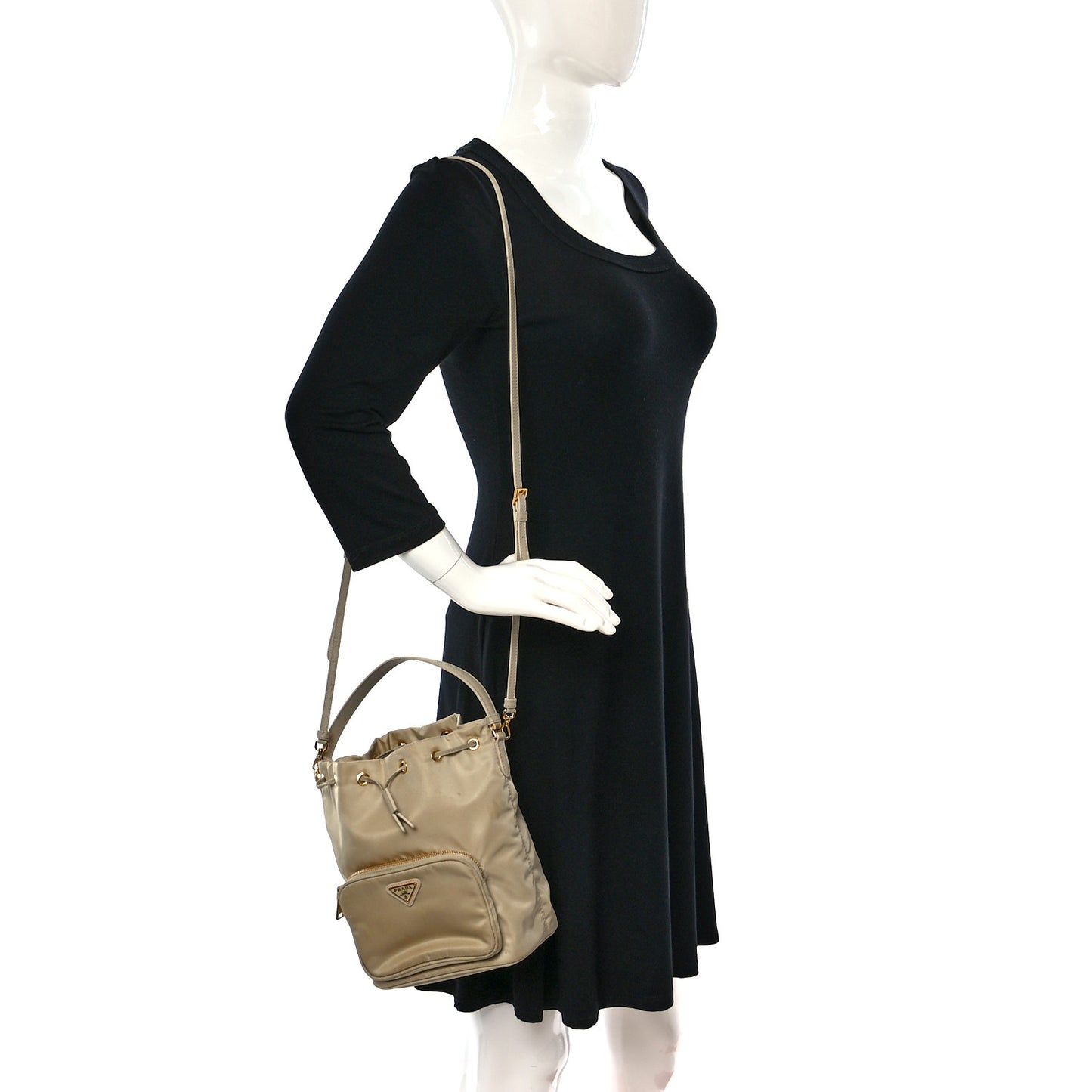 Re-Nylon Saffiano Duet Bucket Crossbody Bag Deserto