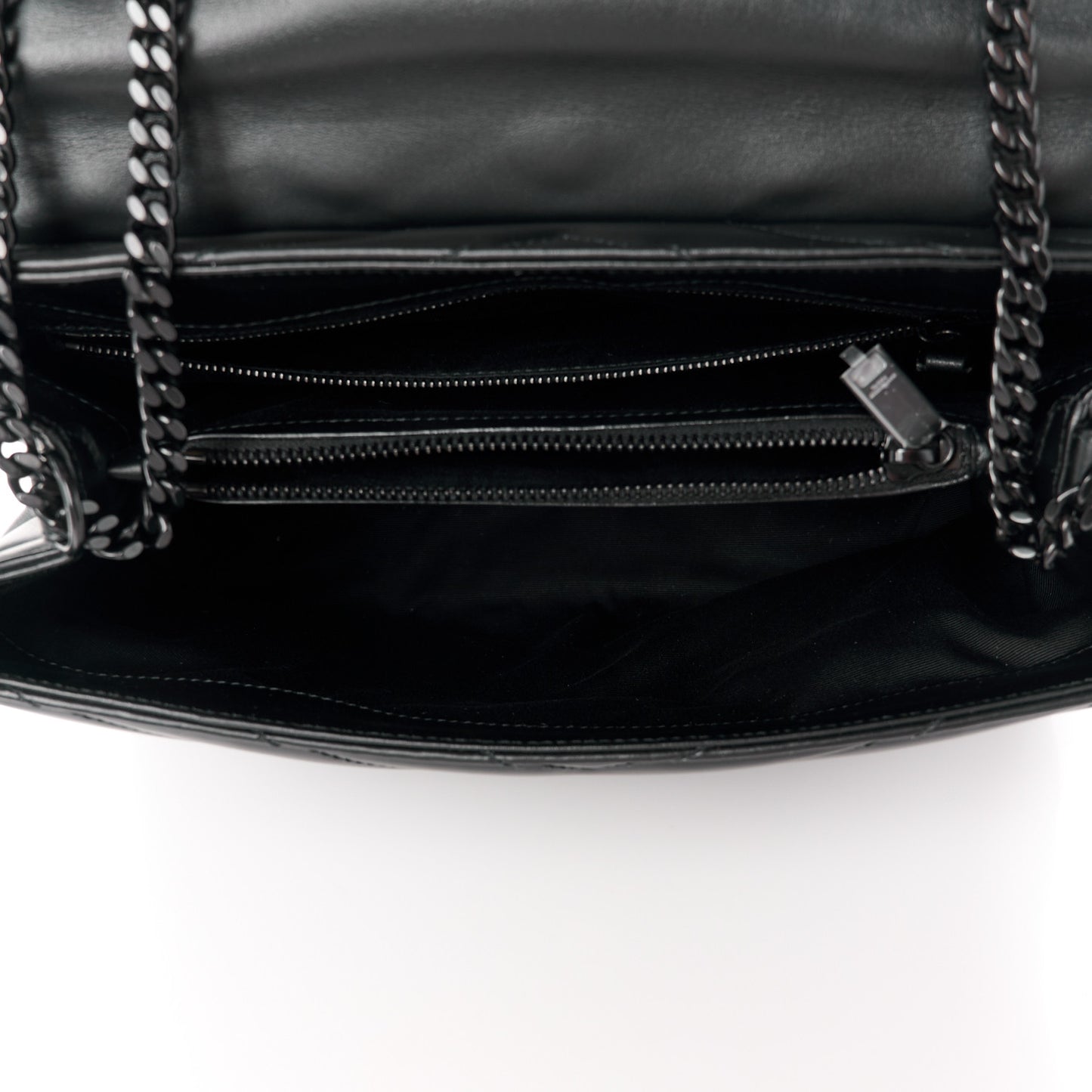 Calfskin Y Quilted Monogram Monochrome Medium Loulou Chain Satchel Black