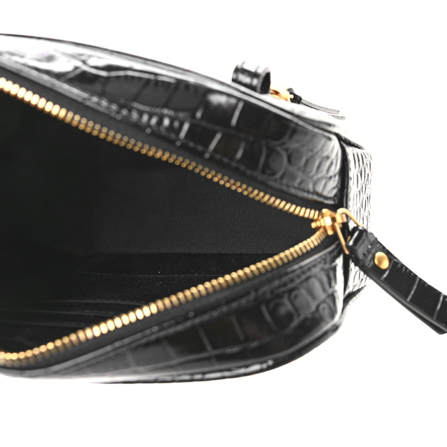 Patent Calfskin Crocodile Embossed Monogram Lou Belt Bag Black