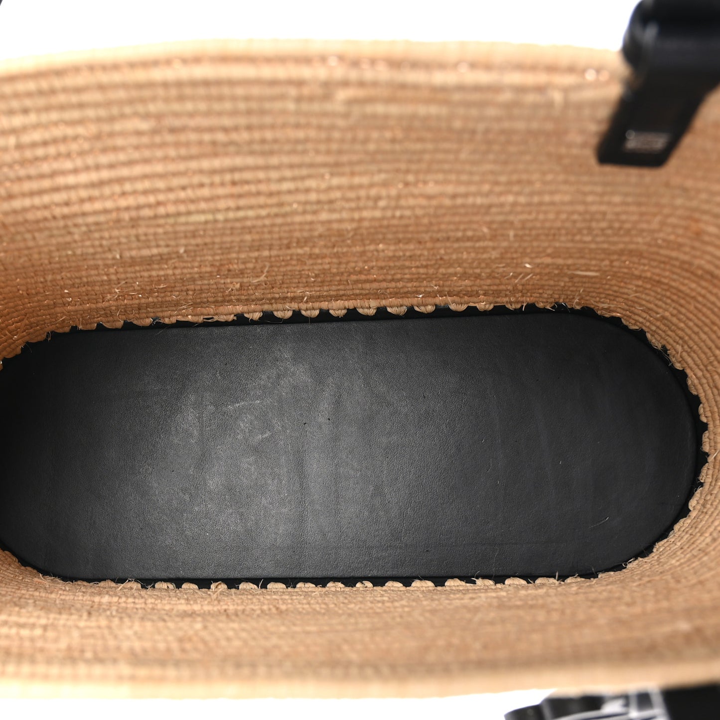 X PAULA'S IBIZA Raffia Calfskin Small Square Basket Tote Bag Natural Black