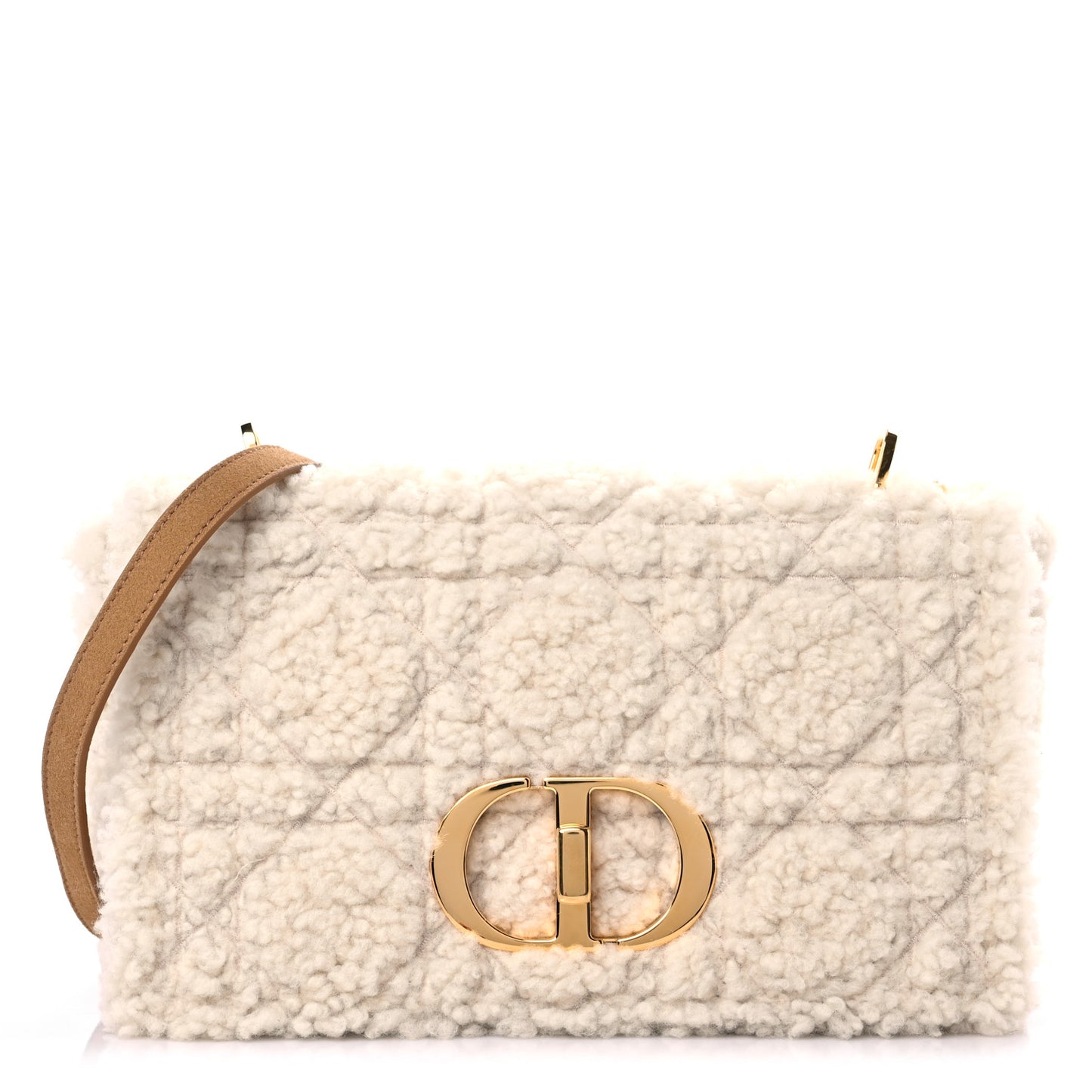 Shearling Cannage Medium Caro Bag Natural