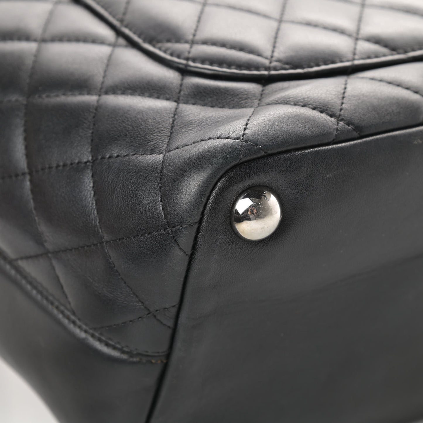 Calfskin Quilted Large Cambon Tote Black White
