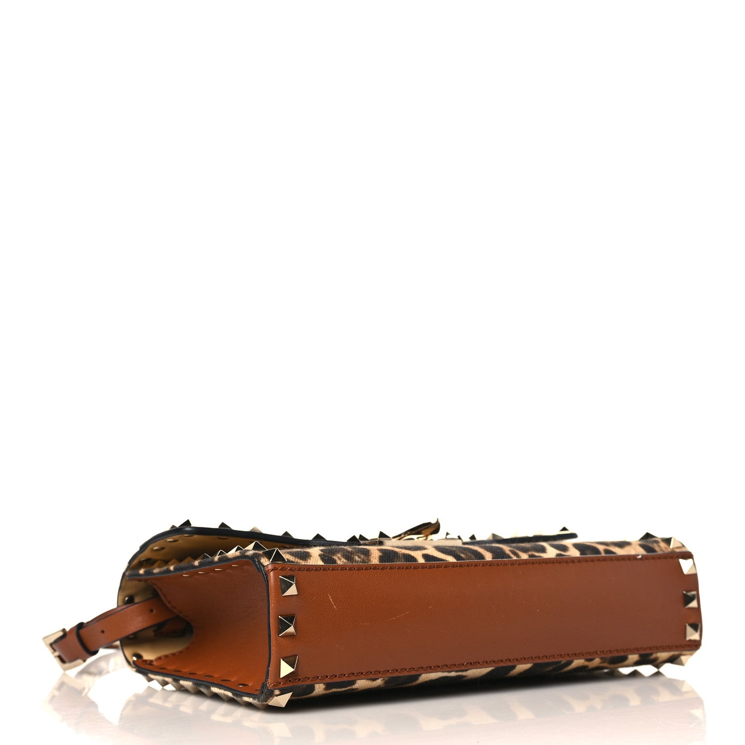 Valentino Garavani Calfskin Canvas Leopard Print Medium Rockstud Flip Lock Crossbody Bag Tan 4 of 9