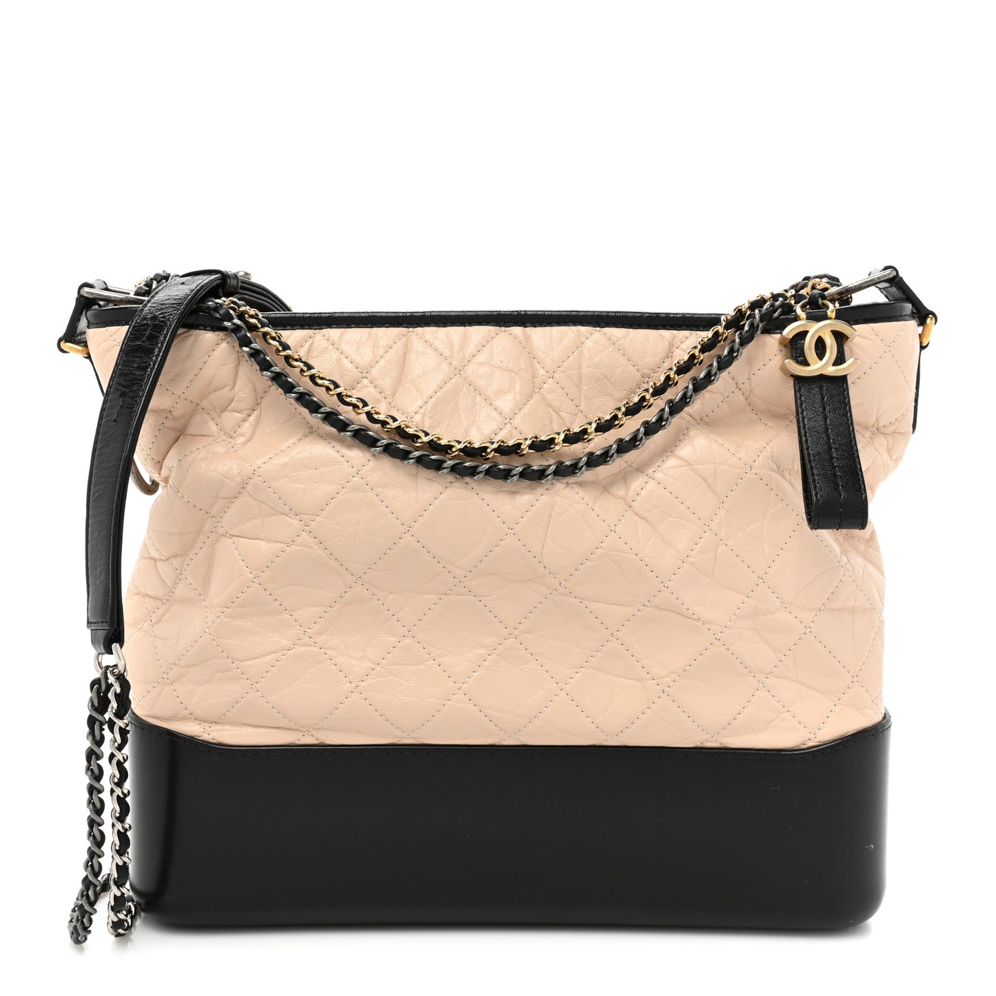 Aged Calfskin Quilted Large Gabrielle Hobo Beige Black