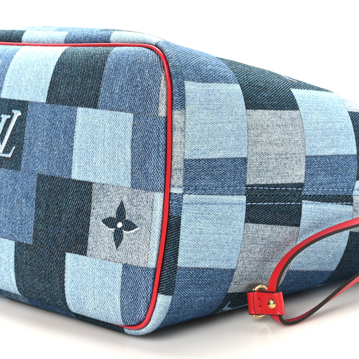 Denim Damier Monogram Patchwork Neverfull Blue Rouge