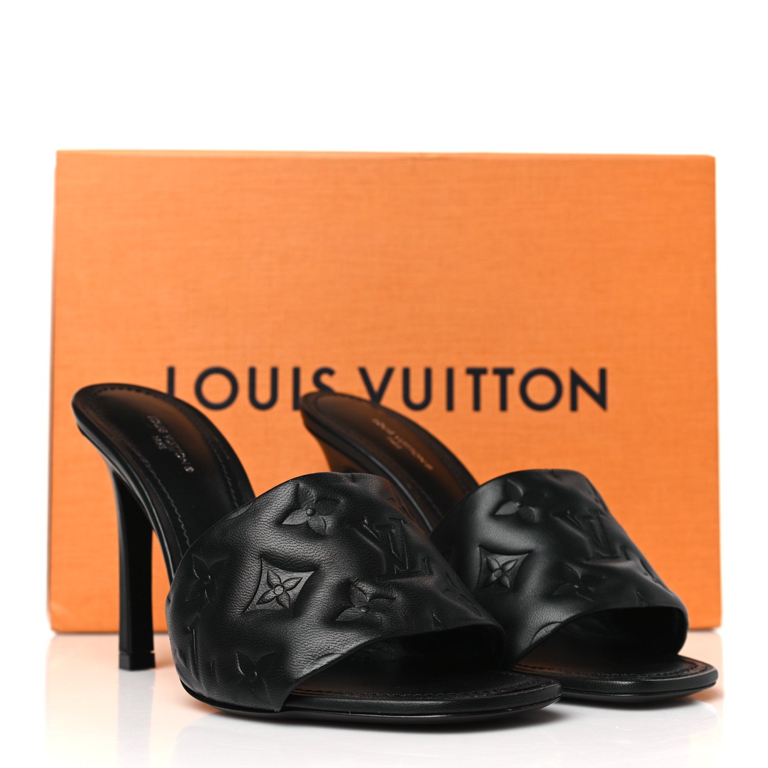 Louis Vuitton Lambskin Embossed Monogram Revival High Heel Mules 38 Black 10 of 10