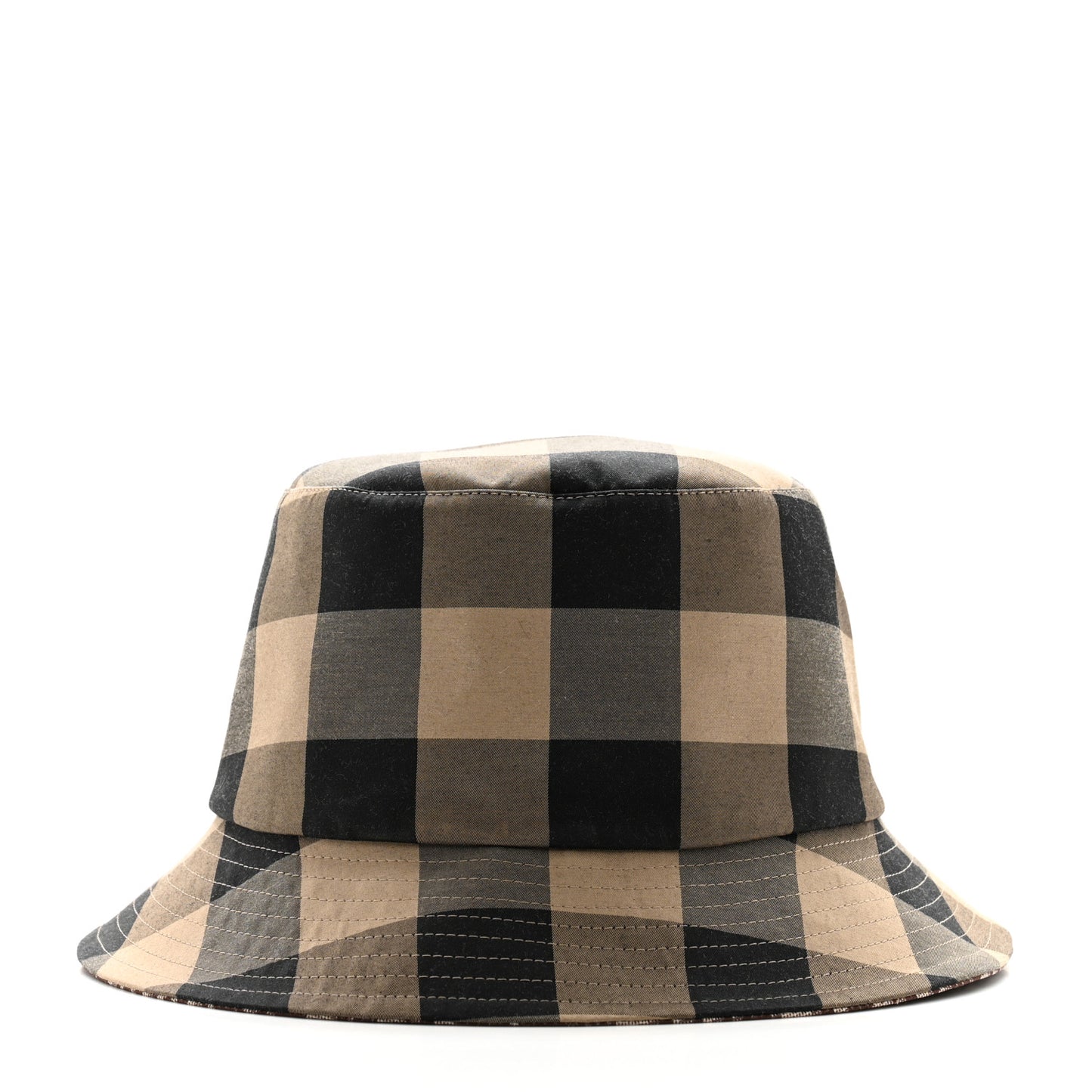 Polyester Cotton Gingham Oblique Reversible Bucket Hat 57 Beige