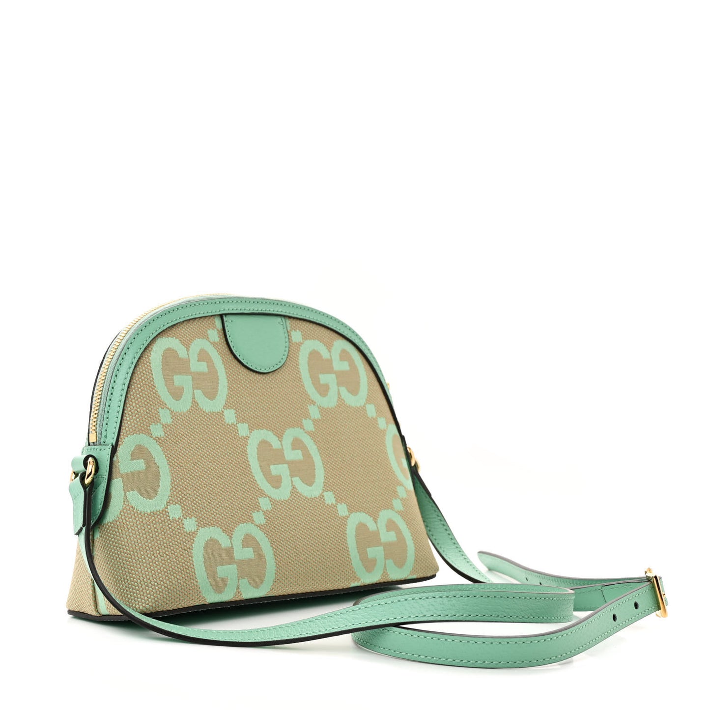 Monogram Jumbo GG Textured Dollar Calfskin Small Ophidia Dome Shoulder Bag Beige Pepperlight Mint