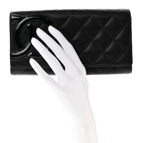 Calfskin Quilted Cambon Gusset Flap Wallet Black