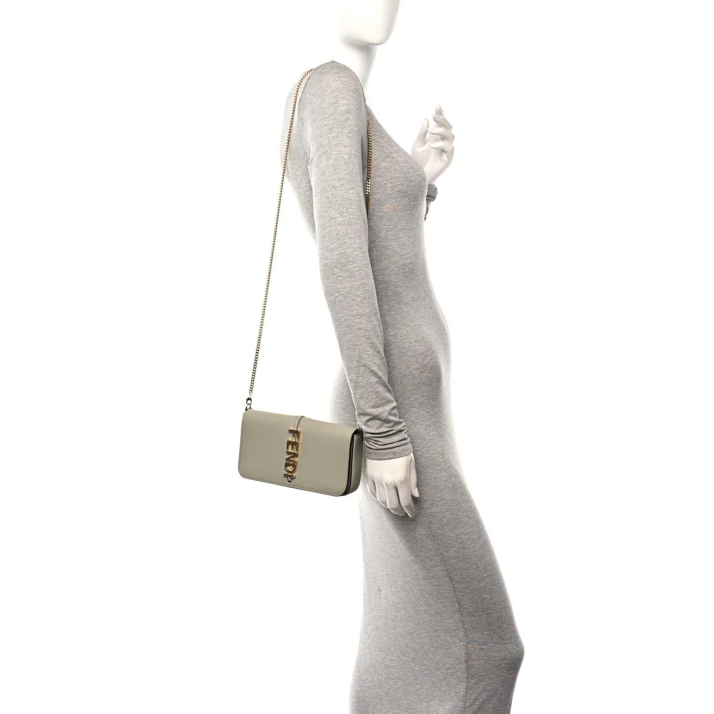 Vitello Grace Matte Fendigraphy Wallet on Chain Green Tea