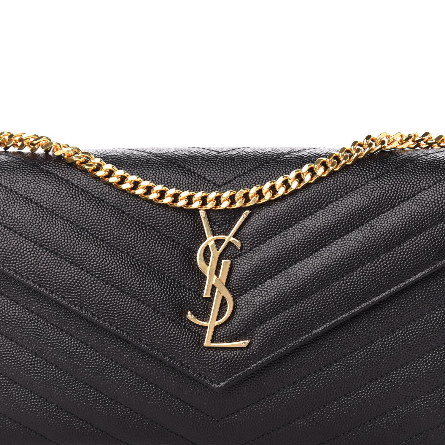 Saint Laurent Grain De Poudre Matelasse Chevron Monogram Chain Wallet Black 9 of 9