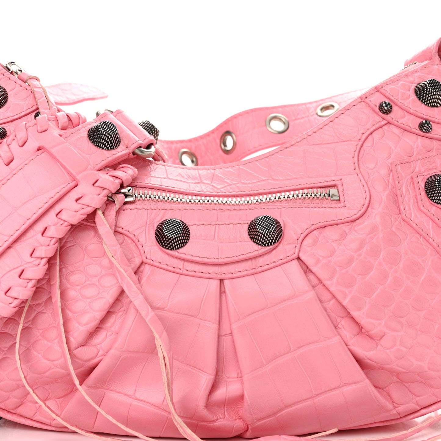 Extra Supple Calfskin Crocodile Embossed Small Le Cagole Shoulder Bag Sweet Pink
