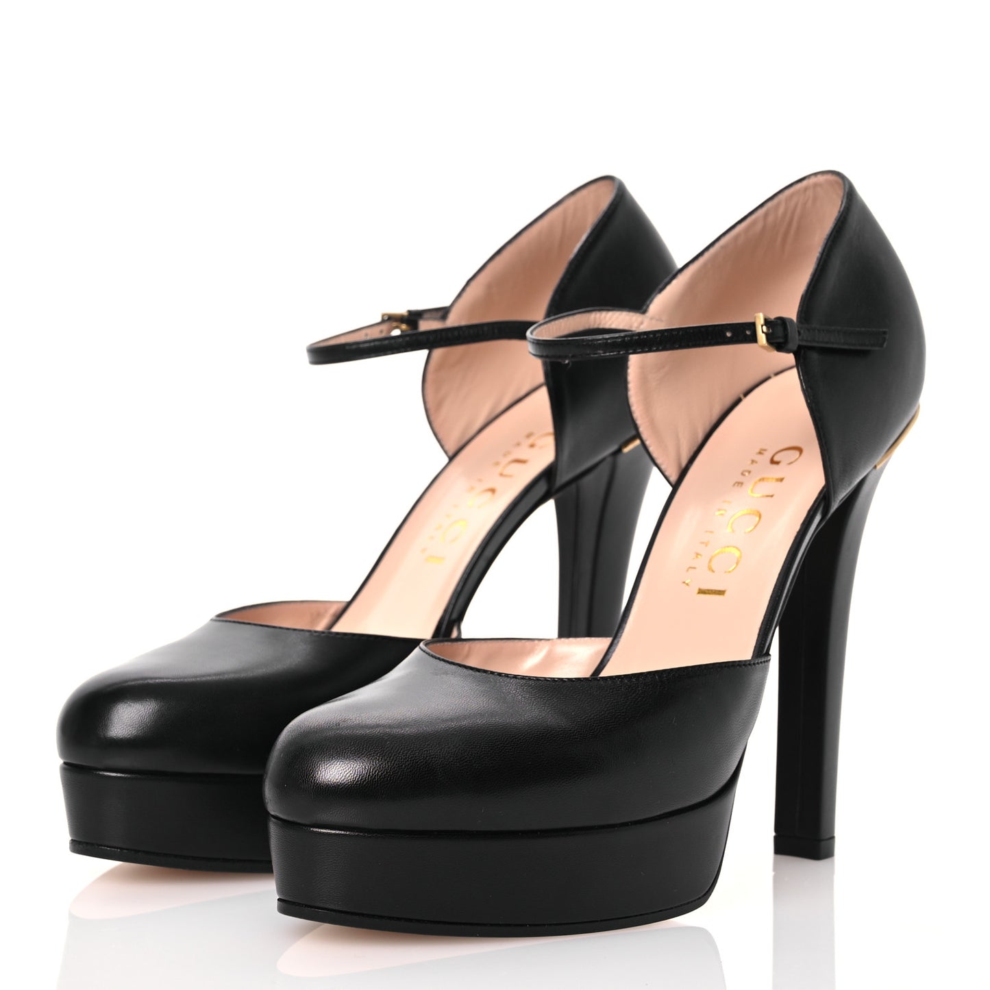 Calfskin Interlocking G Ankle Strap Platform Pumps 40 Black