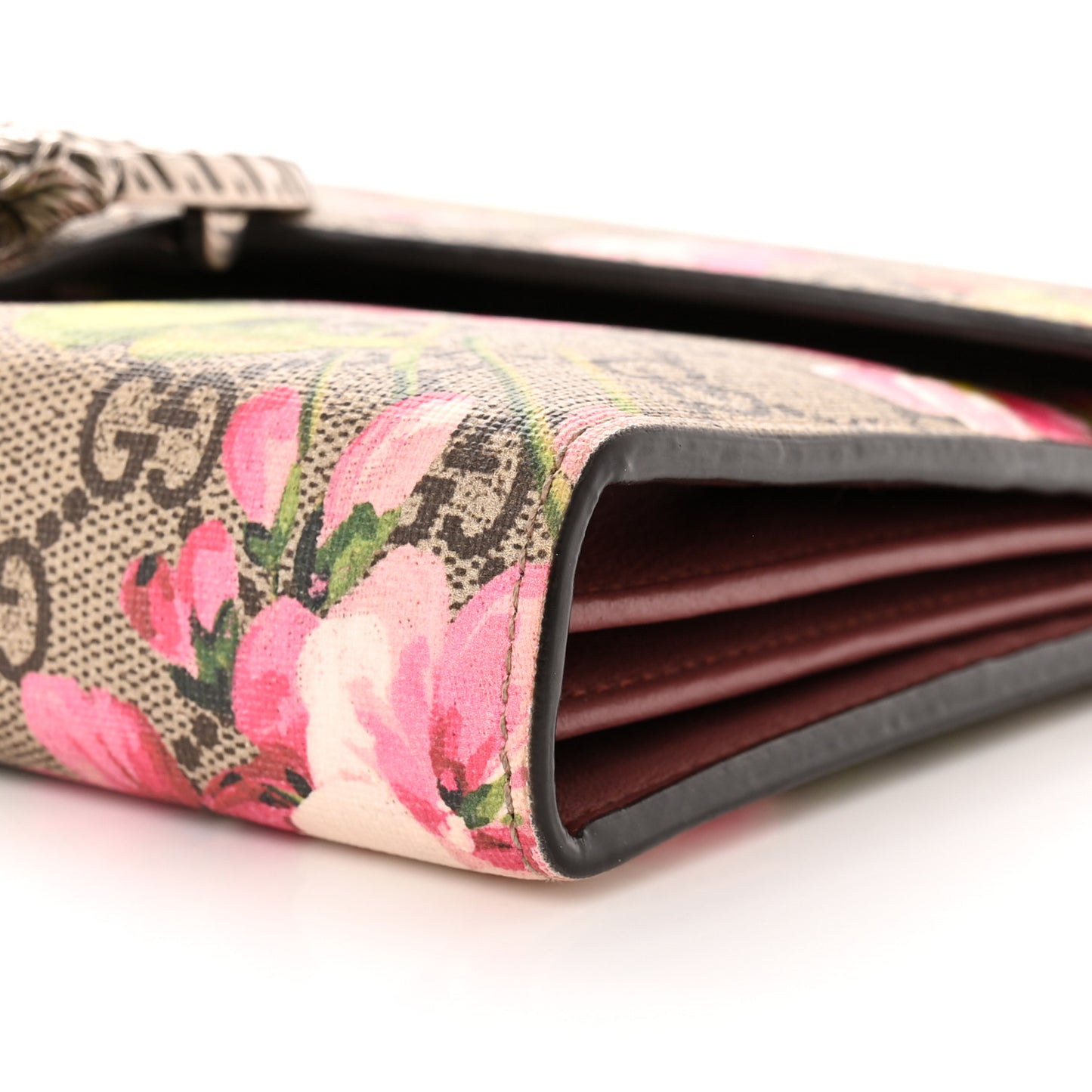 GG Supreme Monogram Blooms Mini Dionysus Chain Wallet Beige Multicolor Dry Rose