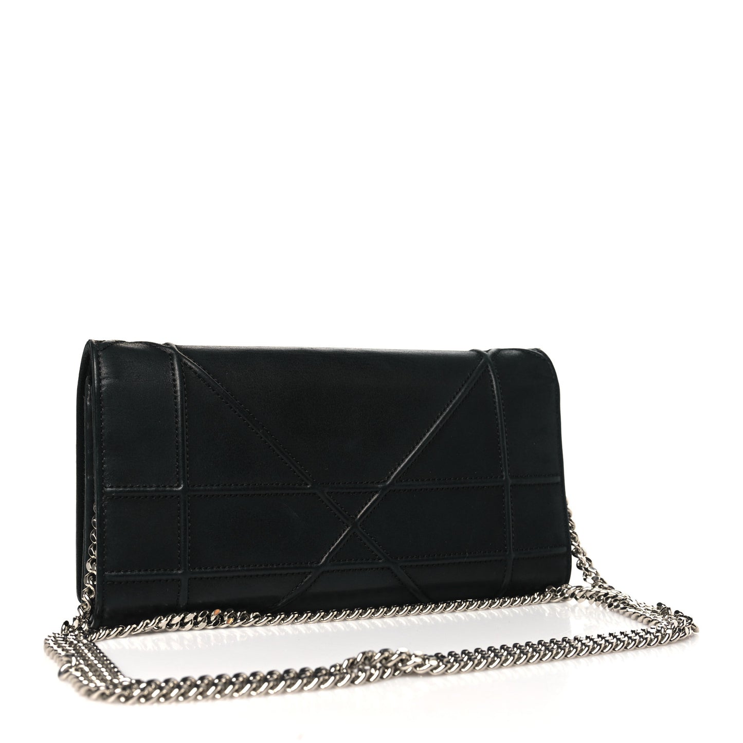 Metallic Lambskin Diorama Croisiere Chain Wallet Black