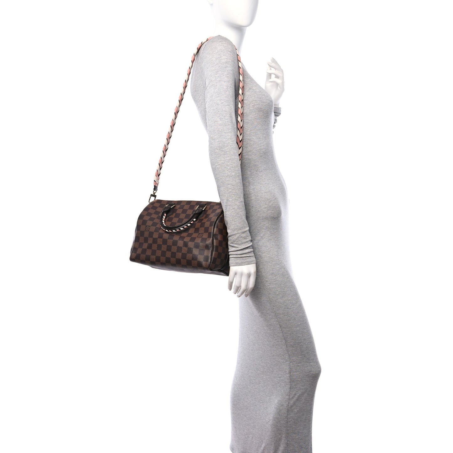 Damier Ebene Braided Speedy Bandouliere 25 Pink