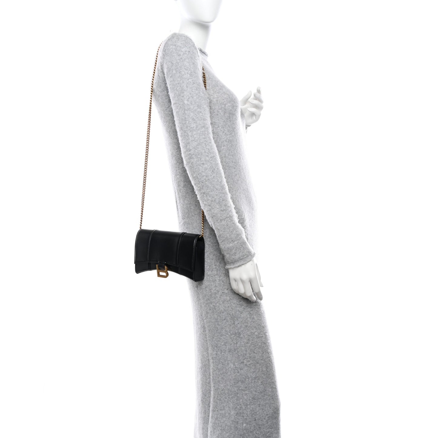 Shiny Box Calfskin Hourglass Chain Bag Black