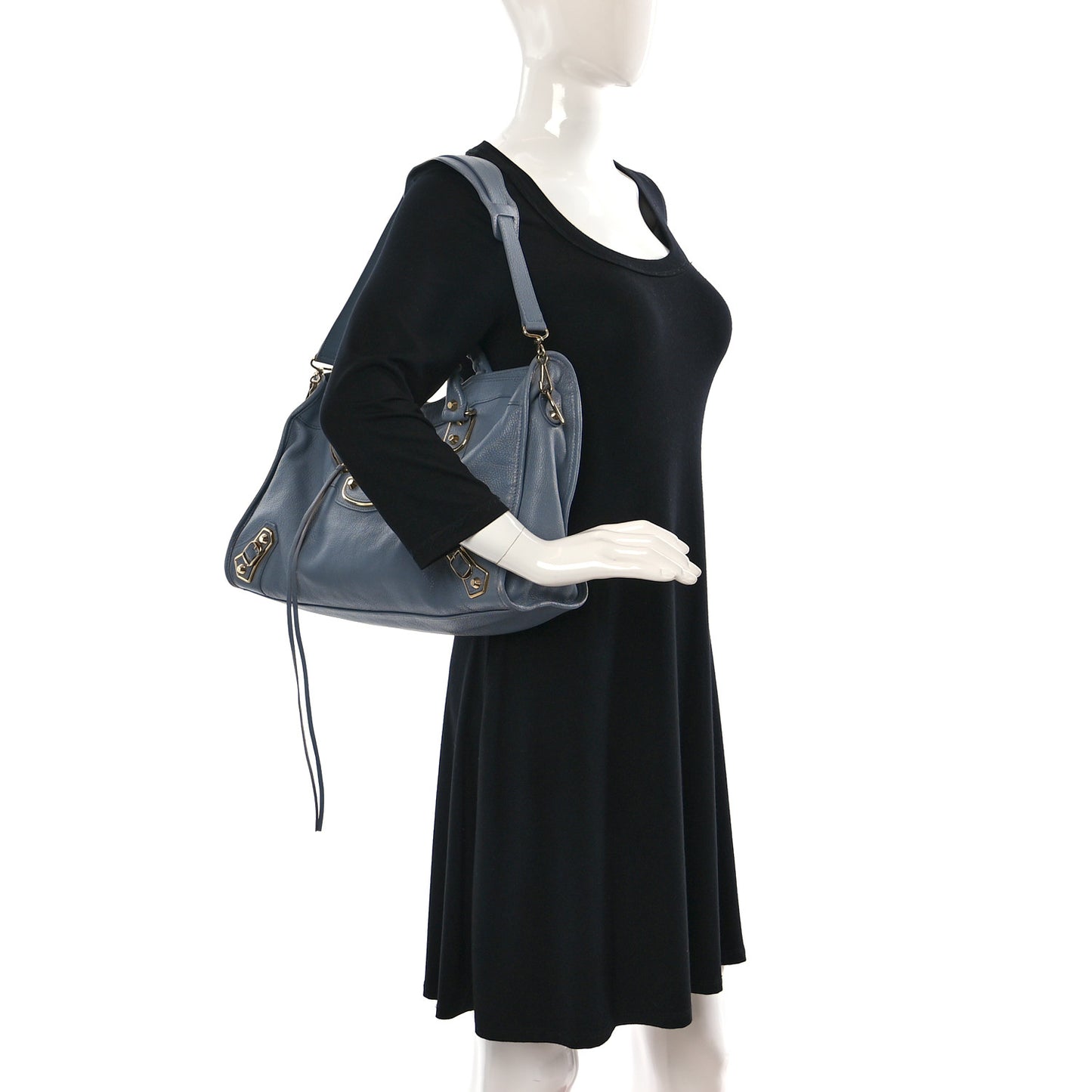 Chevre Gold Metallic Edge Hardware City Bleu Acier