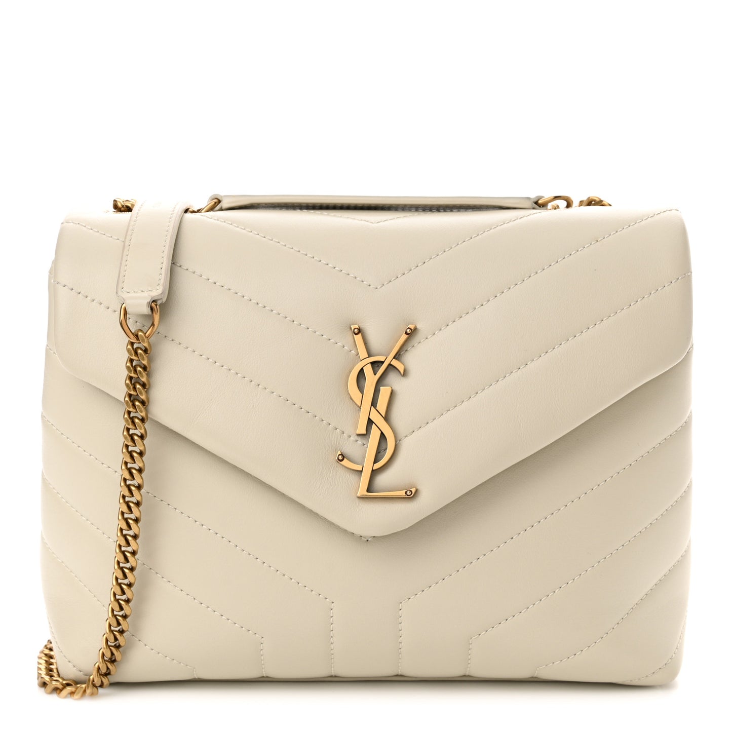 Calfskin Y Quilted Monogram Small Loulou Chain Satchel Crema Soft