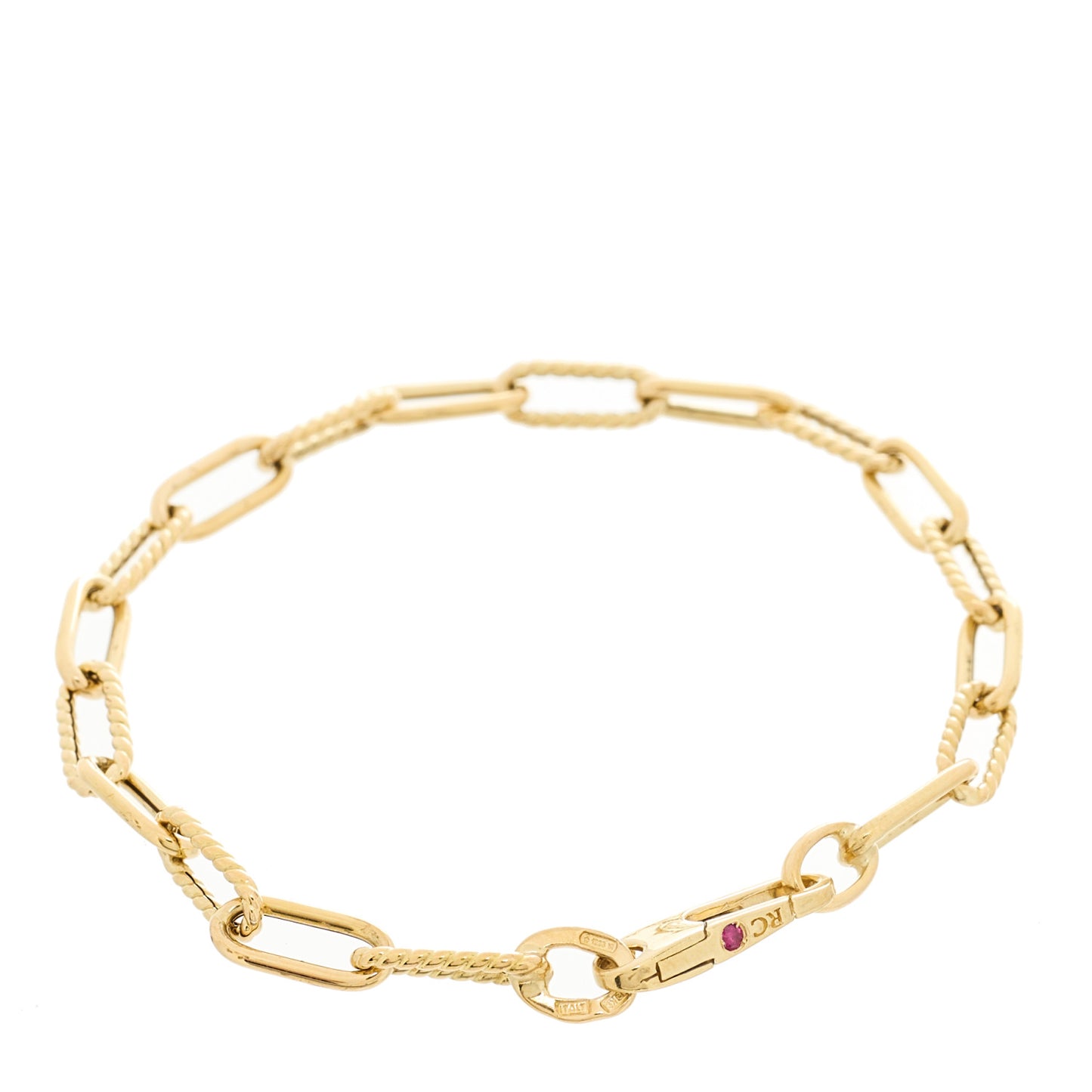 18K Yellow Gold Roped Paper Clip Link Bracelet
