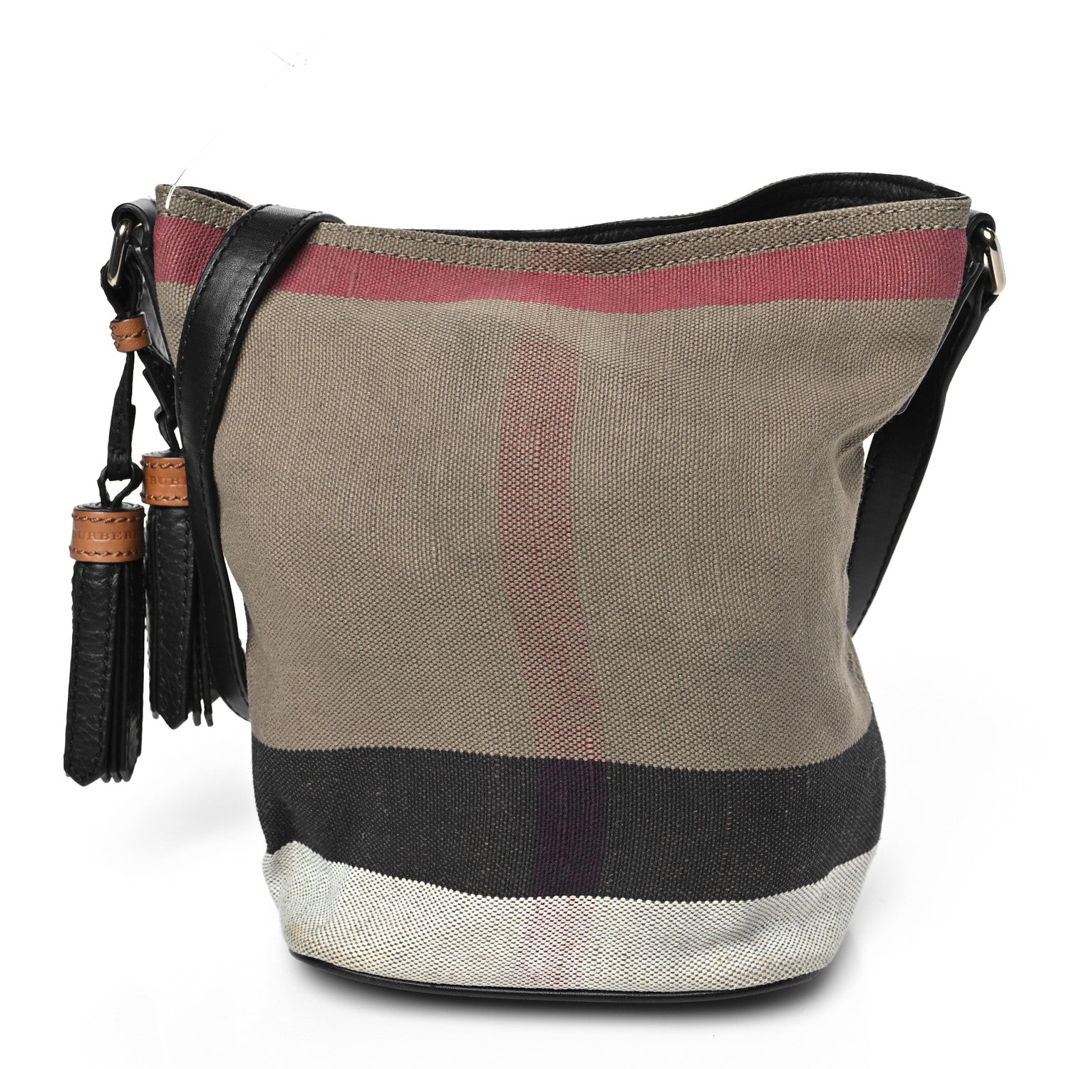 [美品]Burberry バッグ ブラウン Burberry Canvas Mega Check Medium Ashby Bucket Bag Brown 1816744