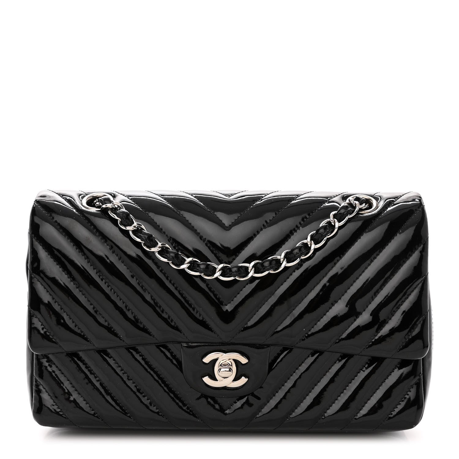 Chanel Patent Calfskin Chevron Quilted Small Double Flap Black 1 of 12