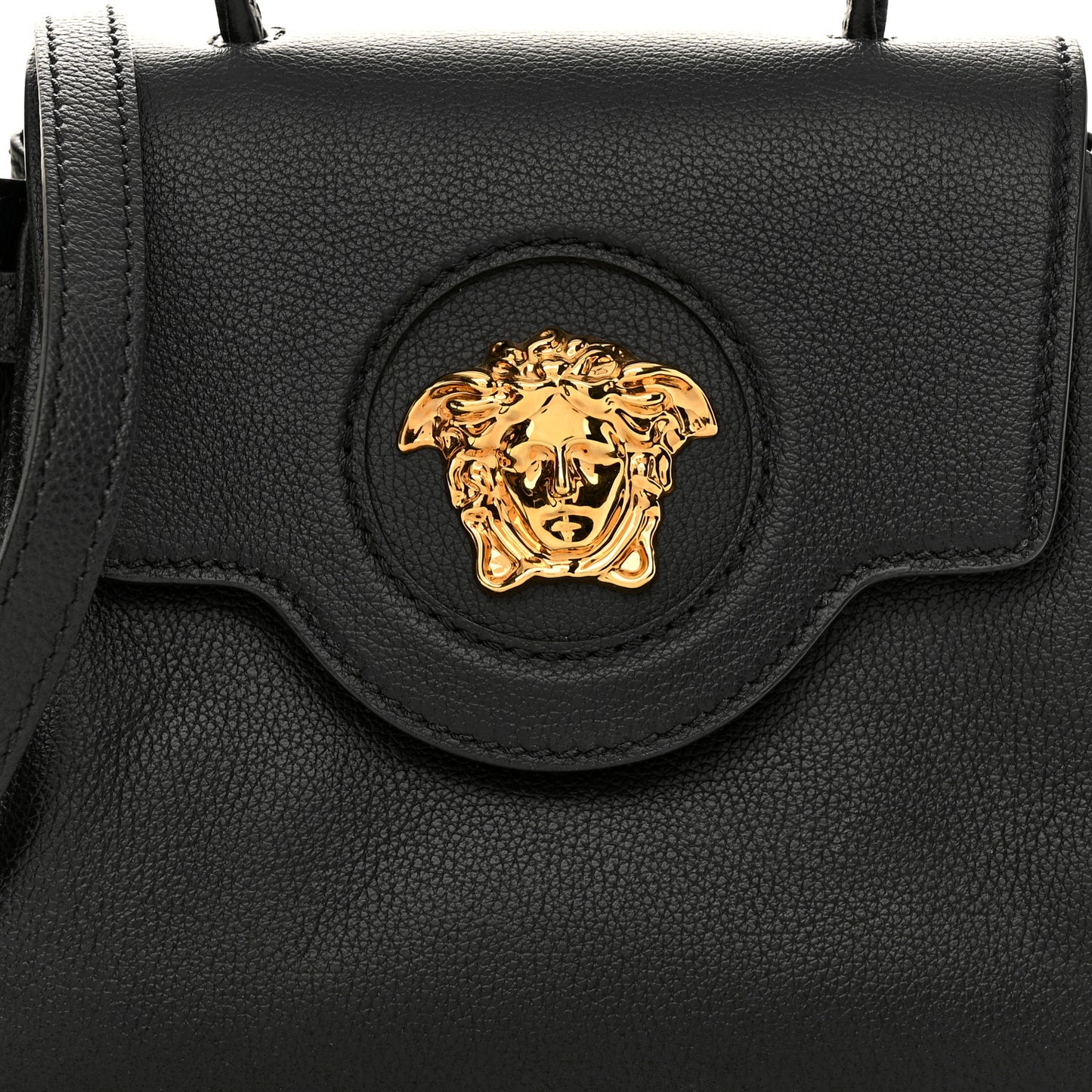 Grained Calfskin Small La Medusa Top Handle Bag Black