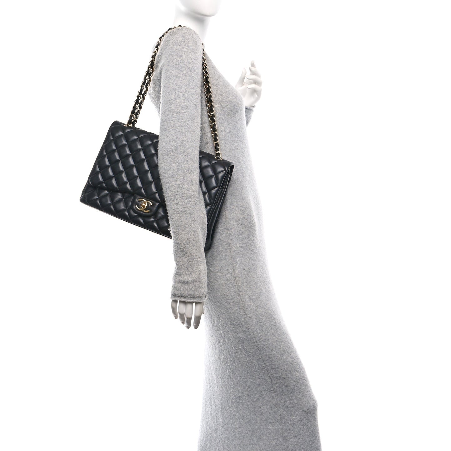 Lambskin Quilted Maxi Double Flap Black