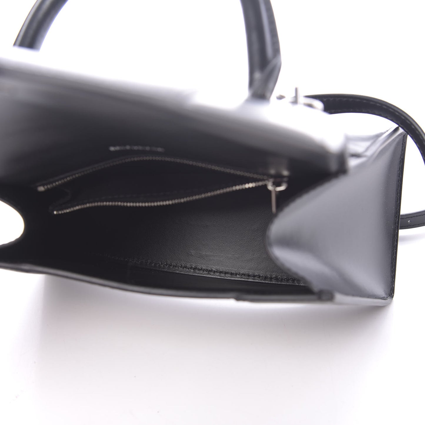 Shiny Box Calfskin Graffiti Logo Small Hourglass Top Handle Bag Black Silver