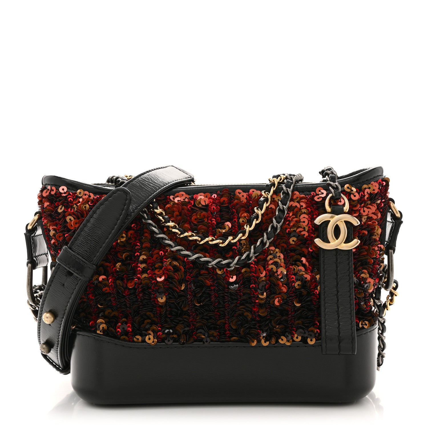 Chanel Sequin Calfskin Small Gabrielle Hobo Red Black 1786261