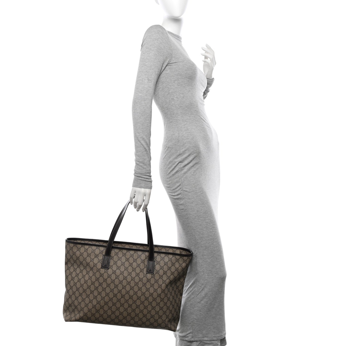 GG Supreme Monogram Medium Zippered Shopping Tote Dark Brown