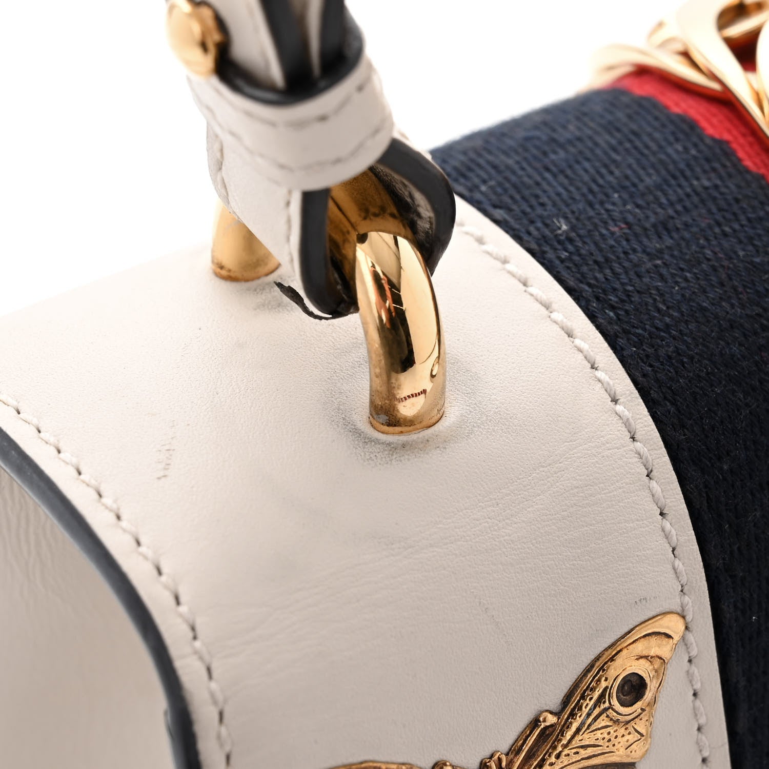 Gucci Calfskin Animal Studs Mini Sylvie Top Handle Bag White 14 of 15