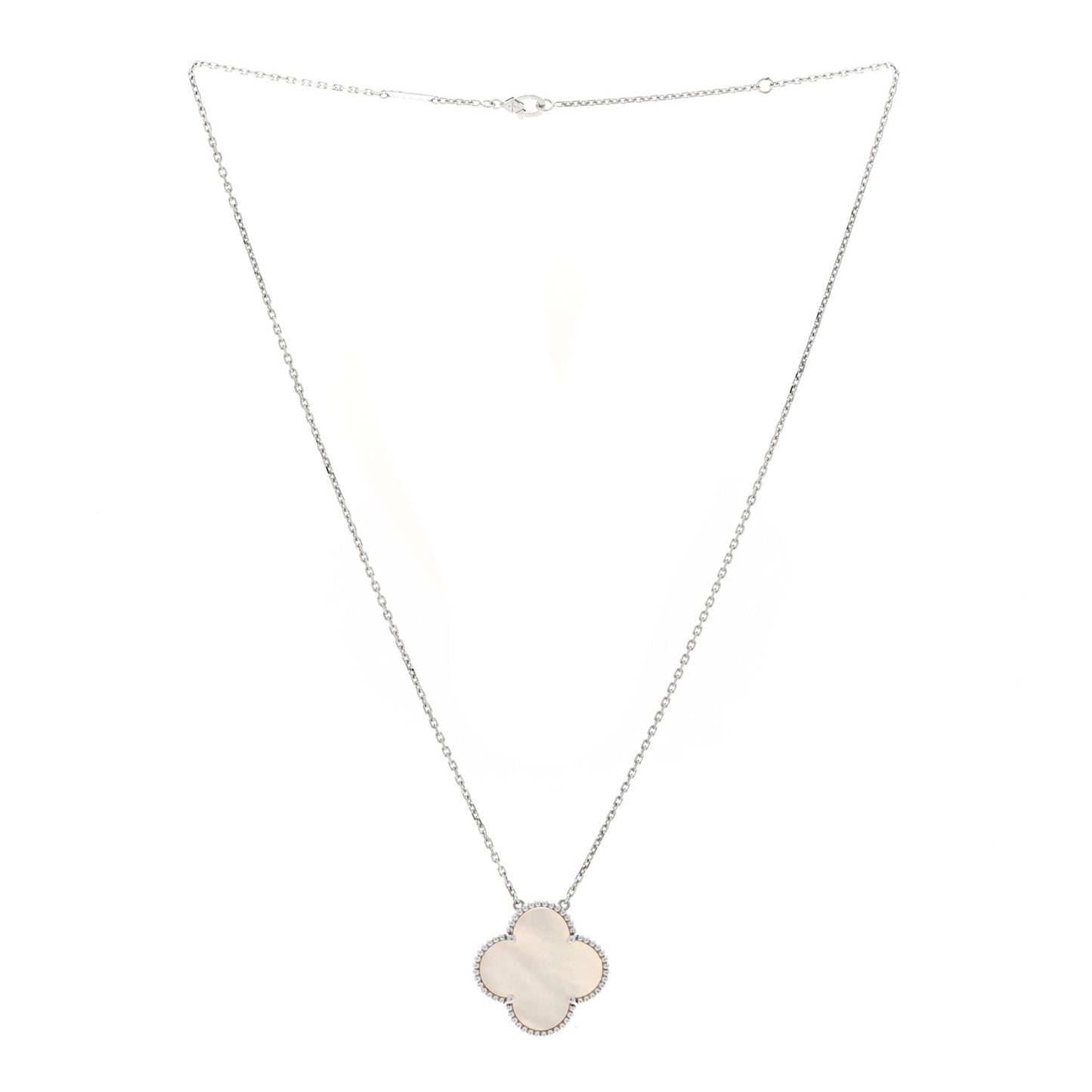 18K White Gold Mother of Pearl Magic Alhambra Pendant Necklace