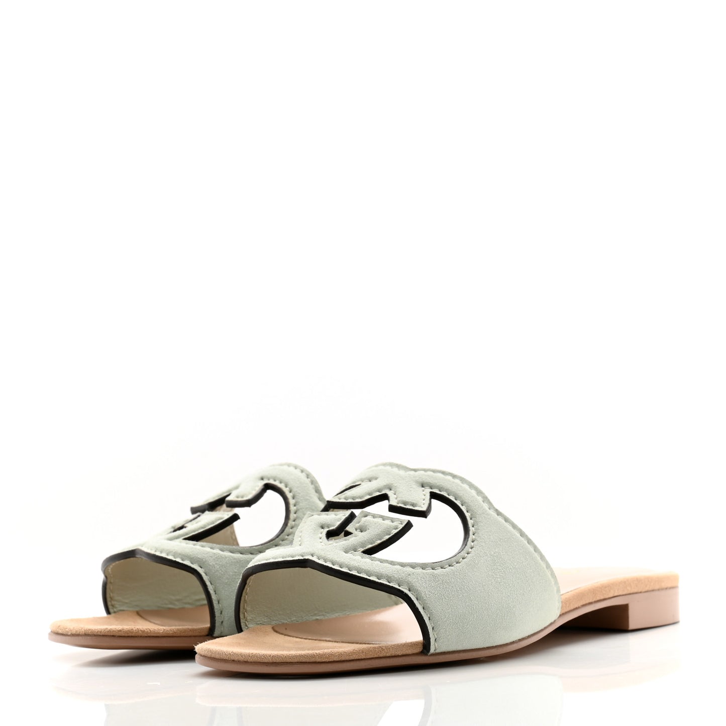 Kid Scamosciato Interlocking G Cut Out Slide Sandals 36 Pale Green