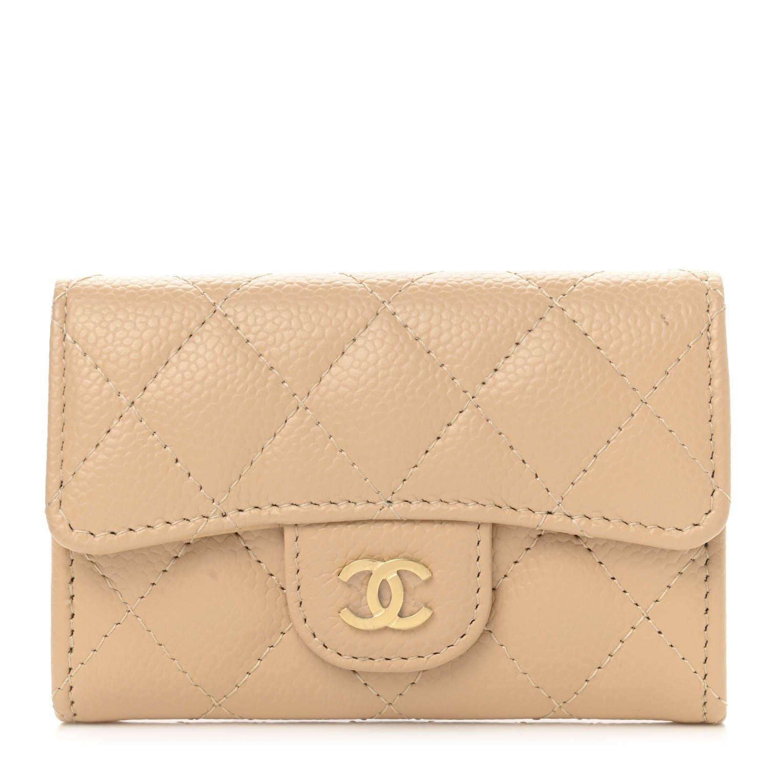 Chanel Caviar Quilted Flap Card Holder Wallet Beige 1 of 9