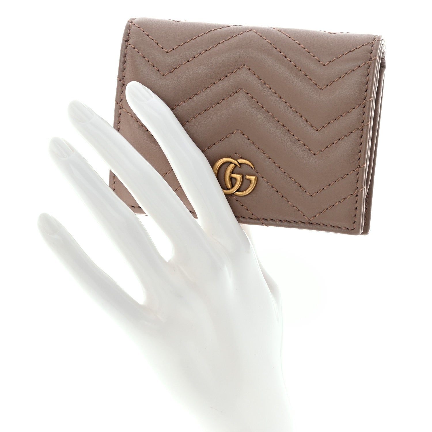 Gucci Calfskin Matelasse GG Marmont Card Case Wallet Porcelain Rose 2 of 7