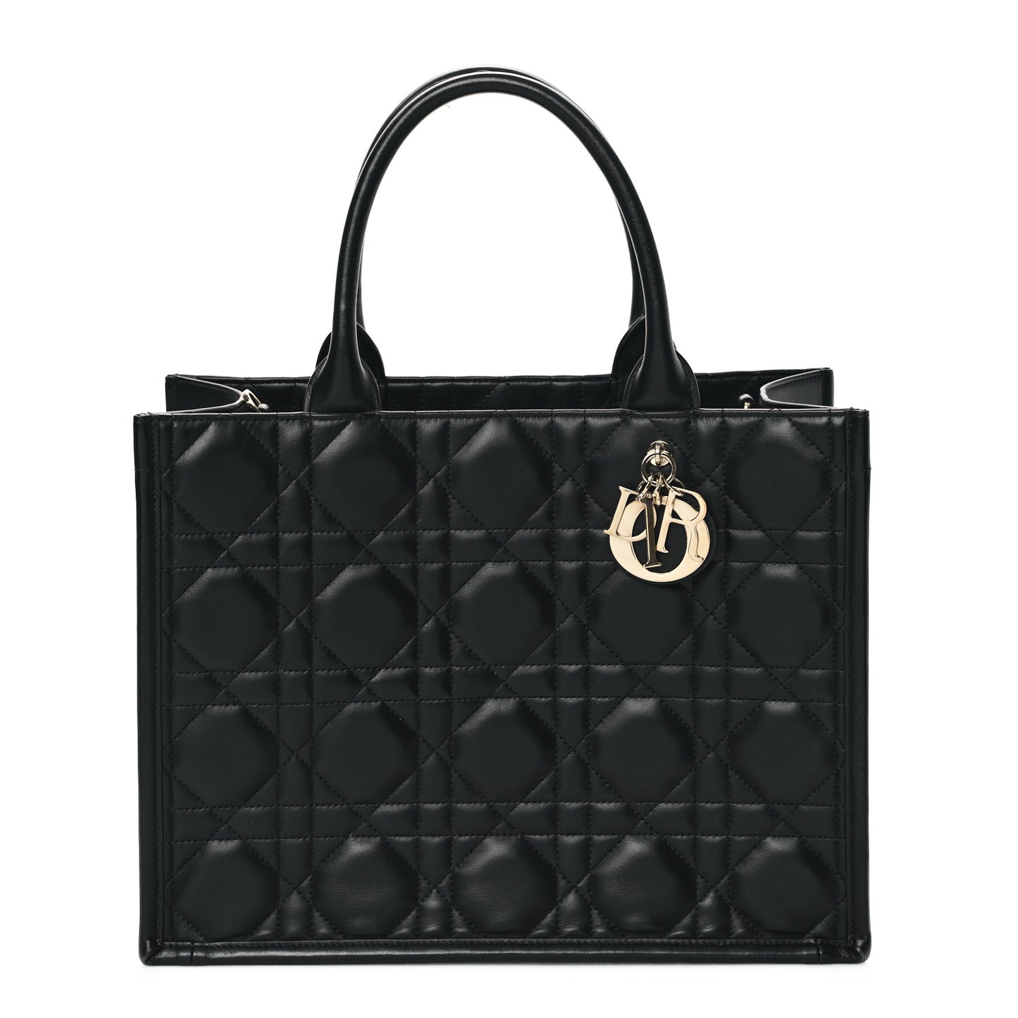 Calfskin Macro Cannage Medium Book Tote Black