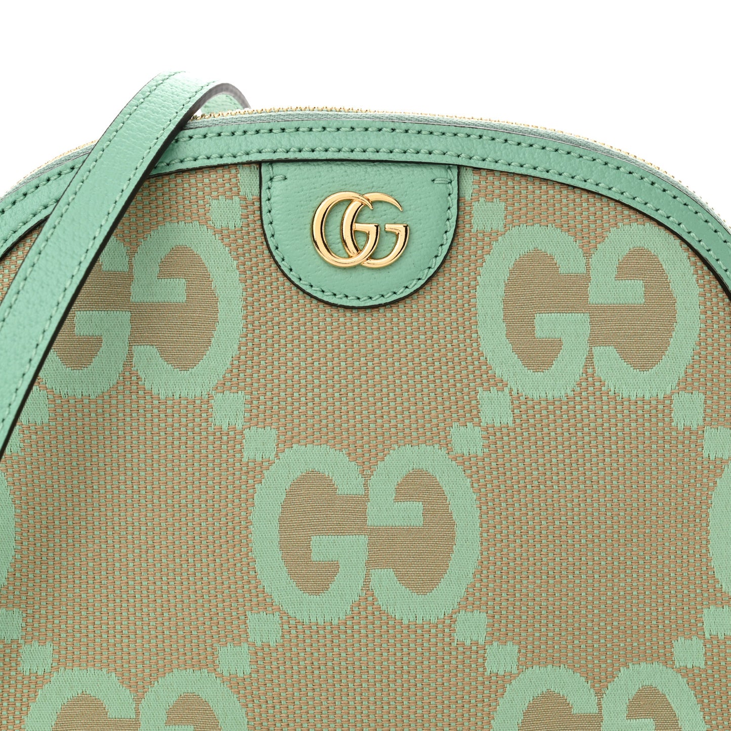 Monogram Jumbo GG Textured Dollar Calfskin Small Ophidia Dome Shoulder Bag Beige Pepperlight Mint