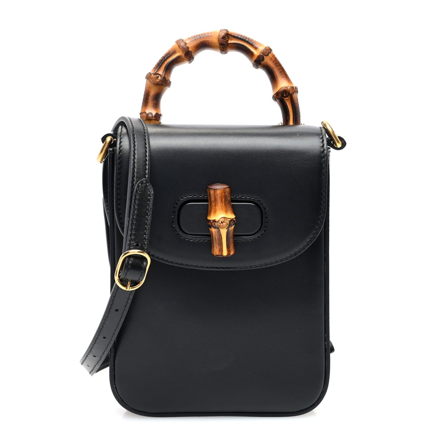 Calfskin Mini Bamboo Top Handle 3 Way Shoulder Bag Black