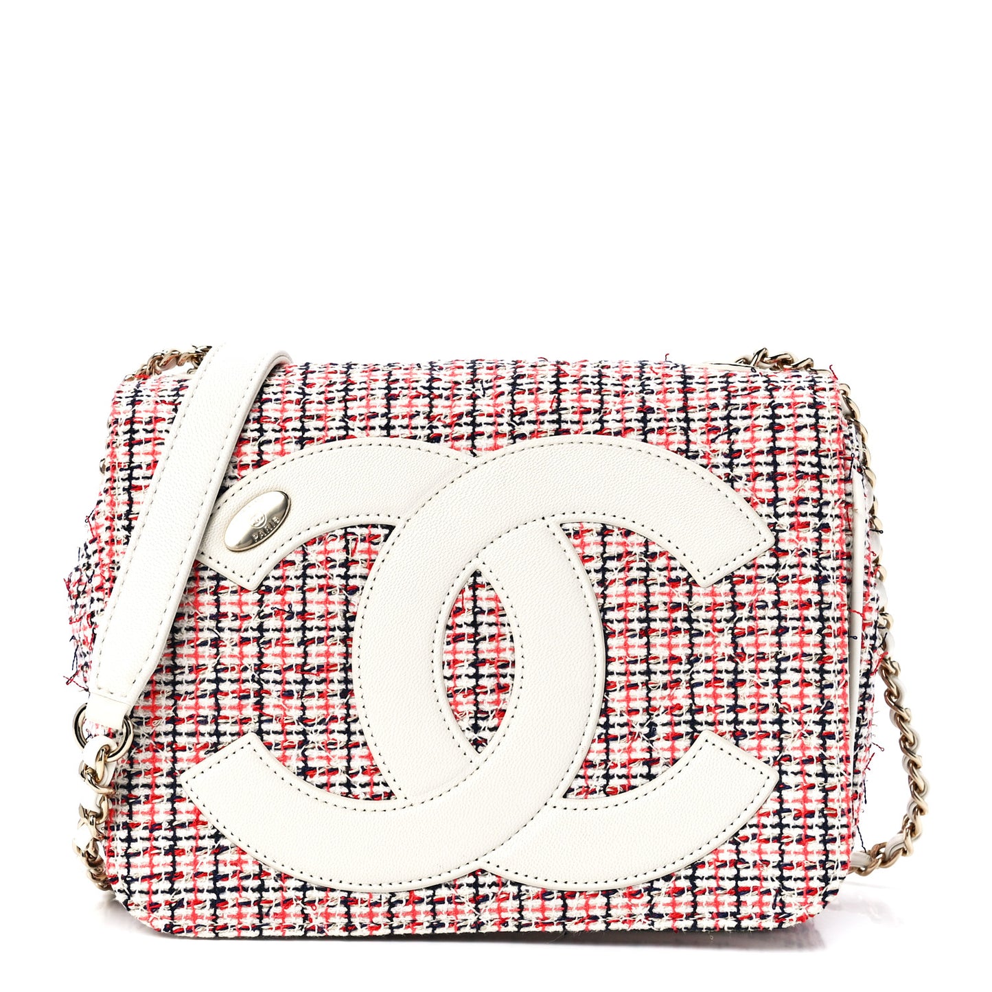 Tweed CC Mania Flap Bag Black Red White