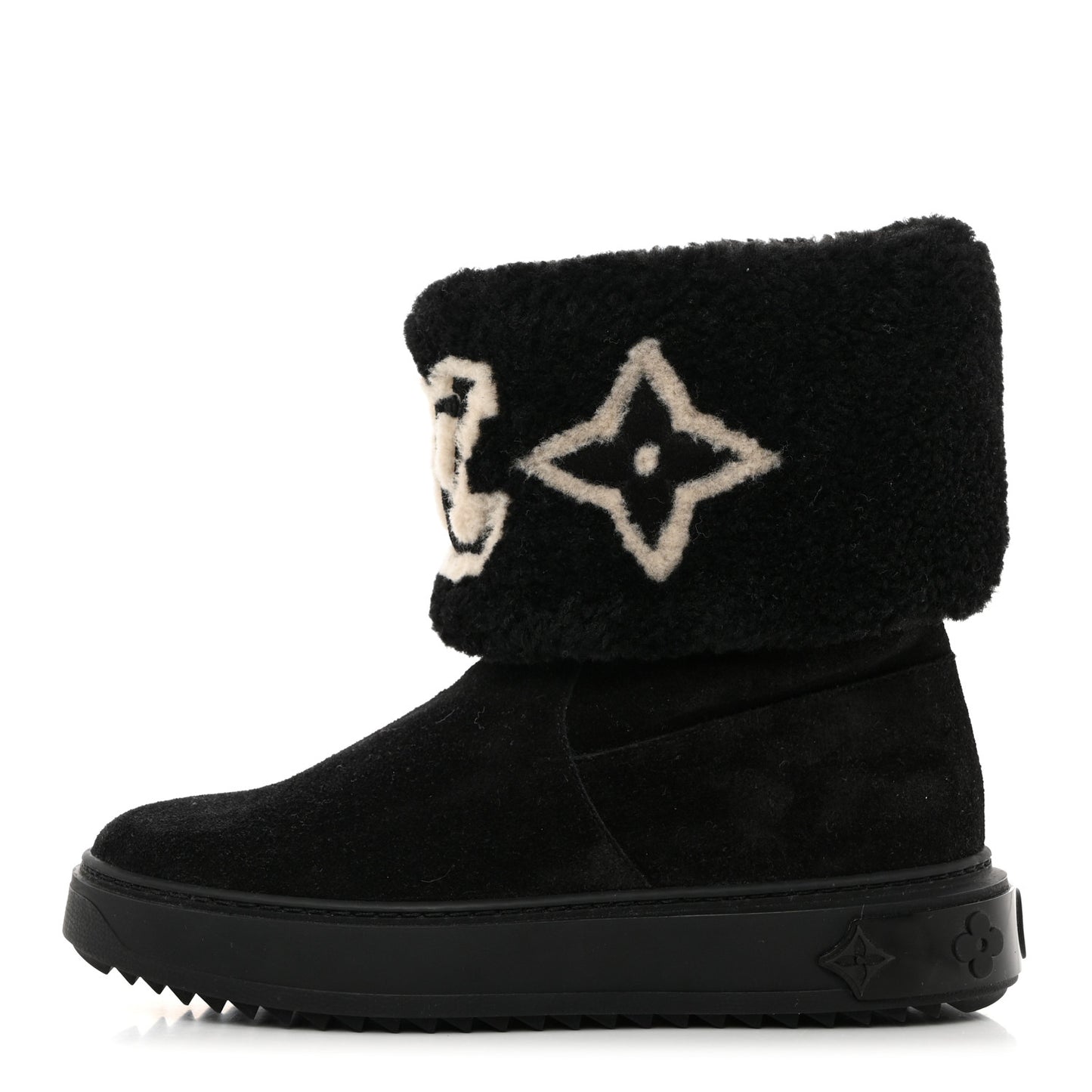 Suede Calfskin Shearling Snowdrop Flat Ankle Boot 36 Black
